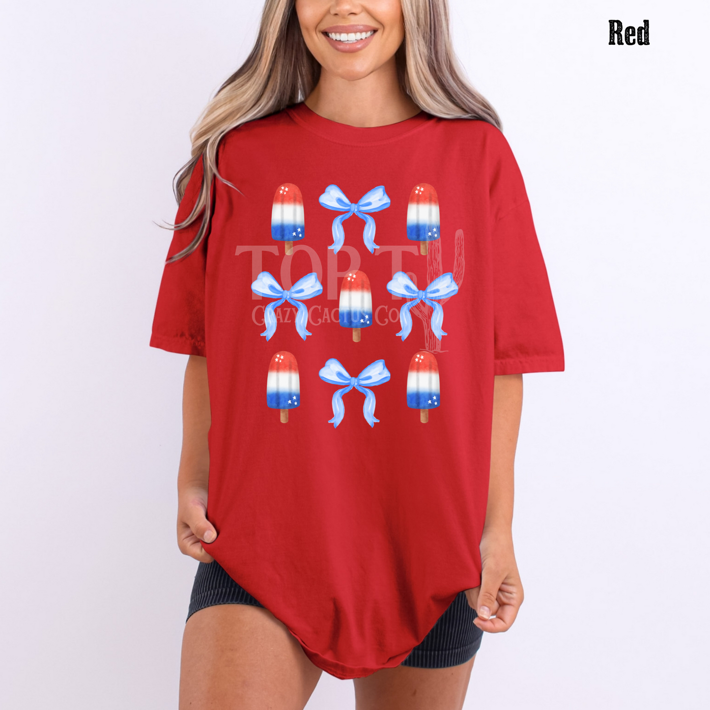 4th of July Popsicle Bow - Comfort Color Graphic Tee