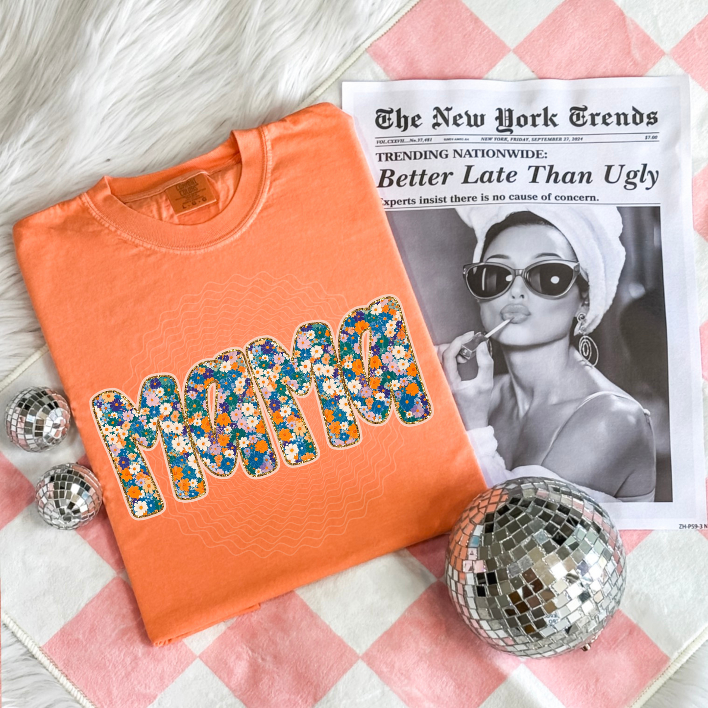 Orange and Blue Floral Mama **DTF Transfer**