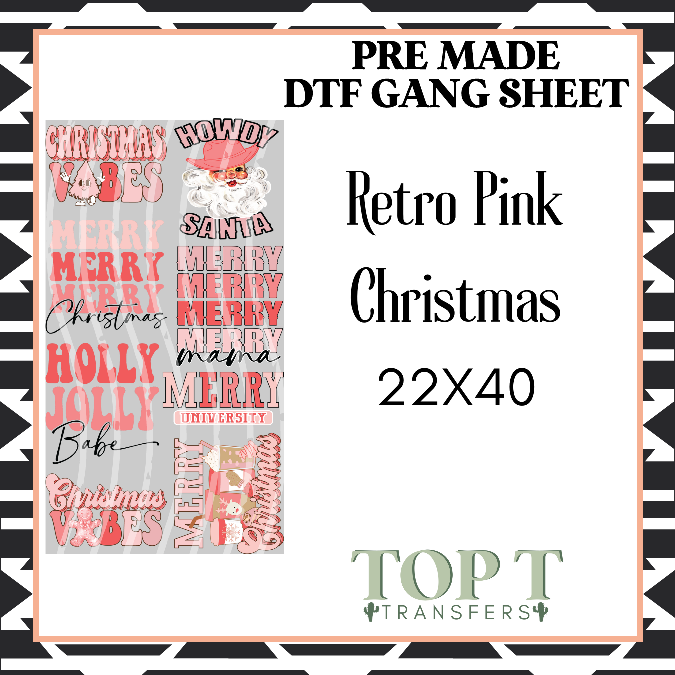 RETRO PINK CHRISTMAS **Pre Made DTF Gang Sheet**