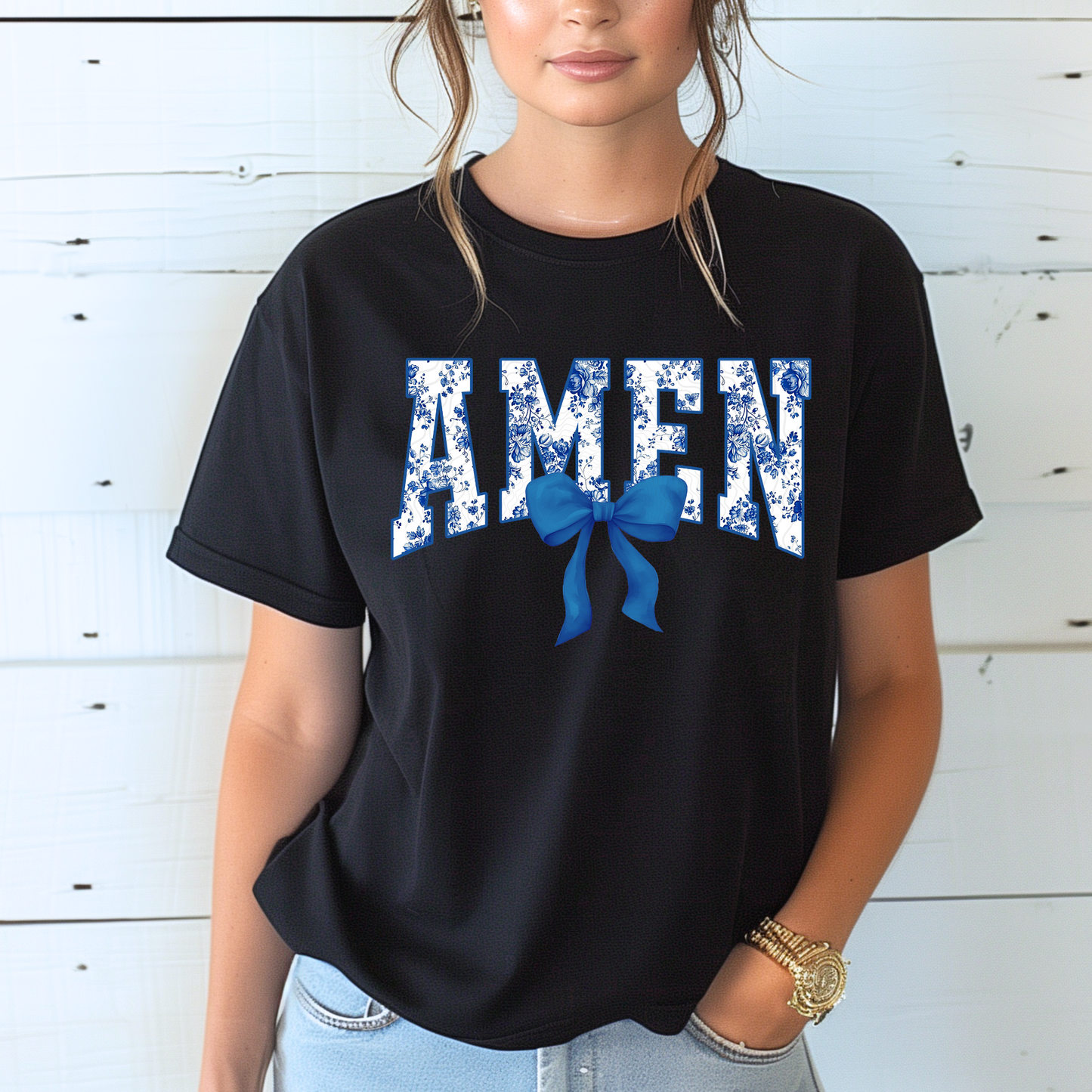 Amen Blue Chinoiserie **DTF Transfer**