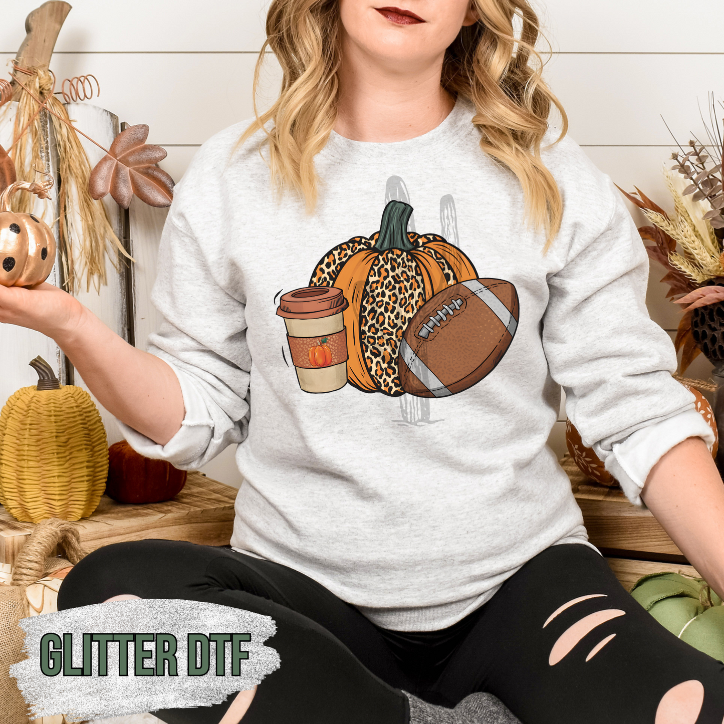 Pumpkin Football **Glitter DTF Transfer**