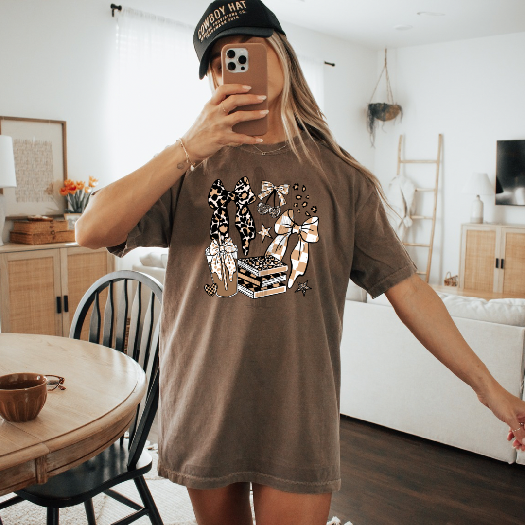 Coffee, Books, & Bows Collage **DTF Transfer**