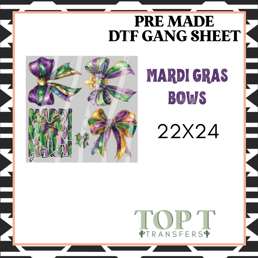 Mardi Gras Bows **Pre Made DTF Gang Sheet**