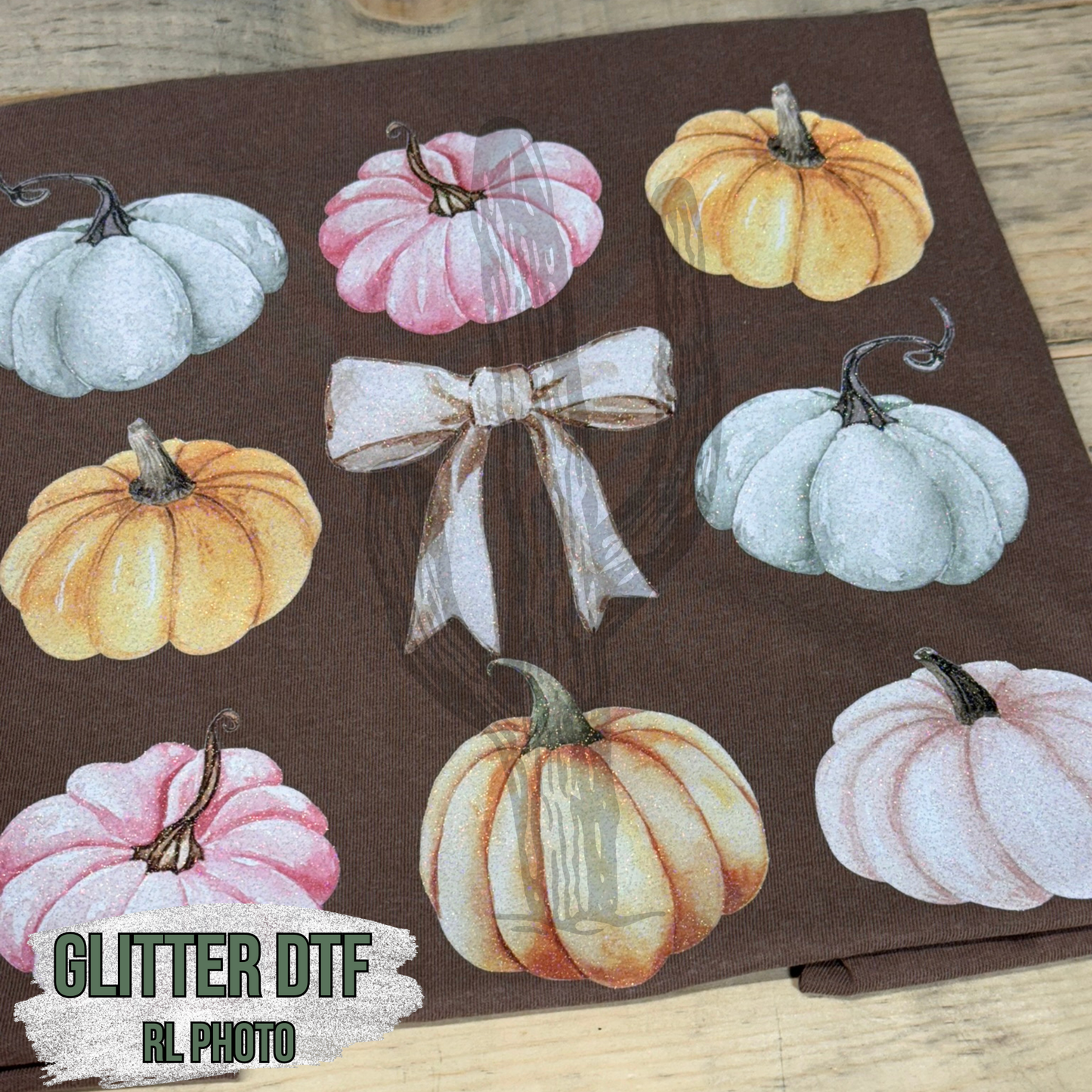 Pumpkin Grid Bow **Glitter DTF Transfer**