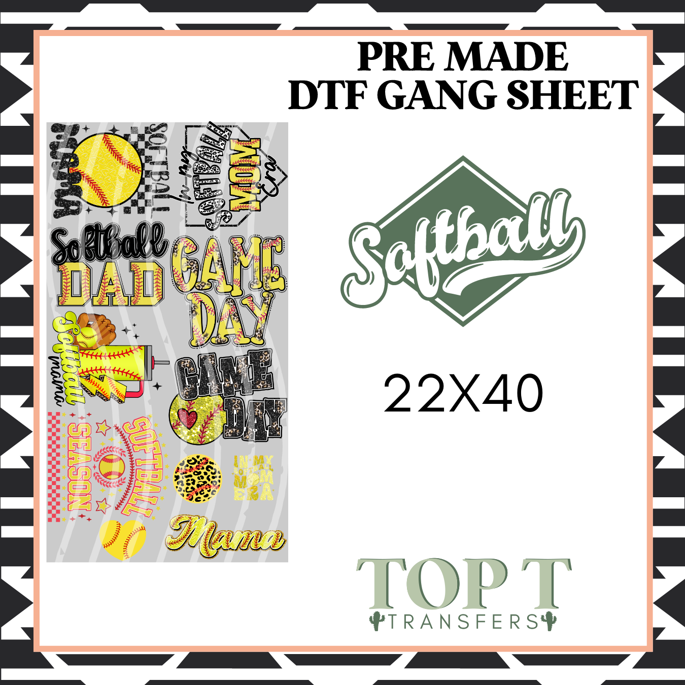 SOFTBALL **Pre Made DTF Gang Sheet**