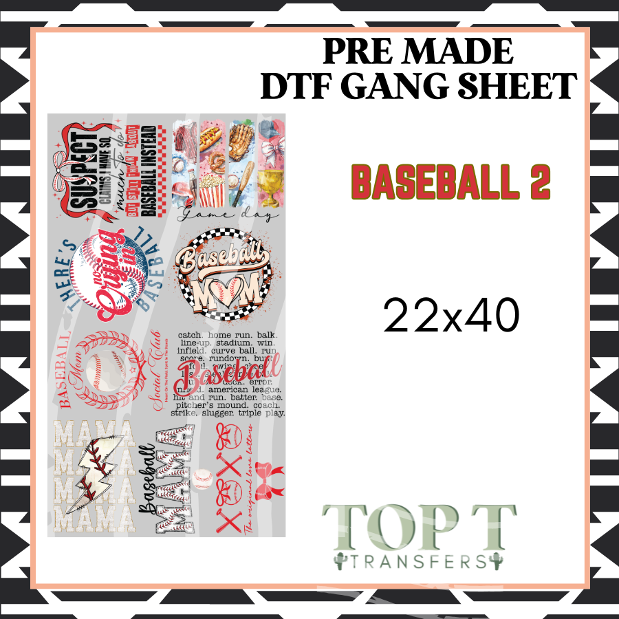 Baseball 2 **Pre Made DTF Gang Sheet**