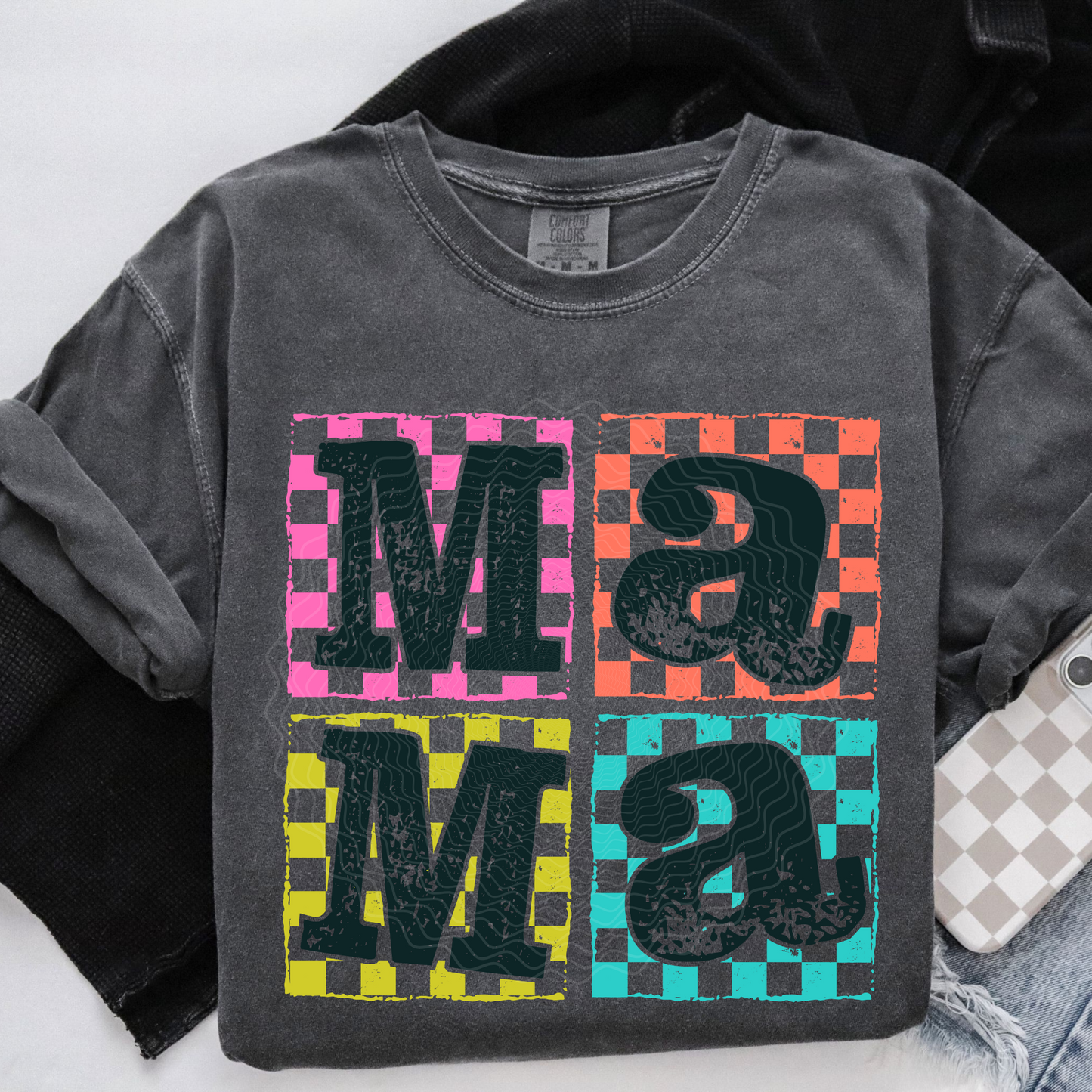 Checkered Color Block Mama **DTF Transfer**