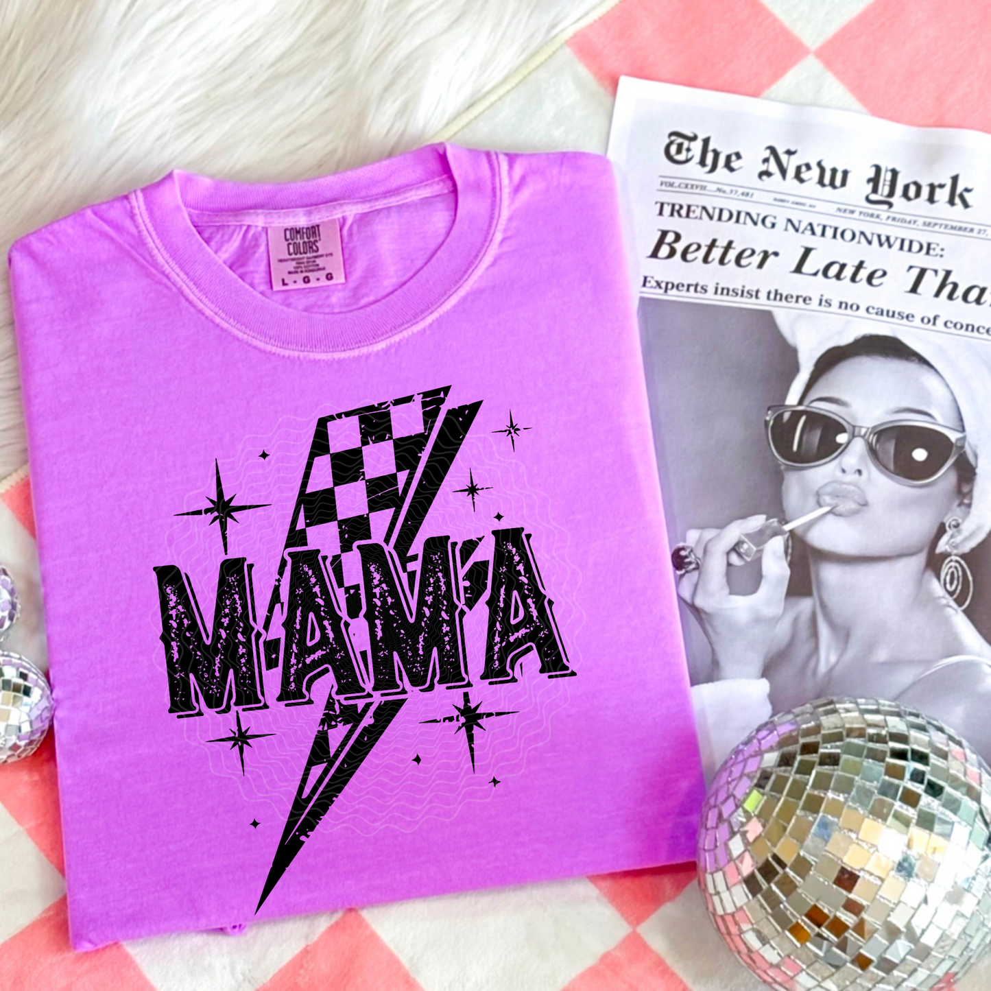 Checkered Bolt Mama **DTF Transfer**