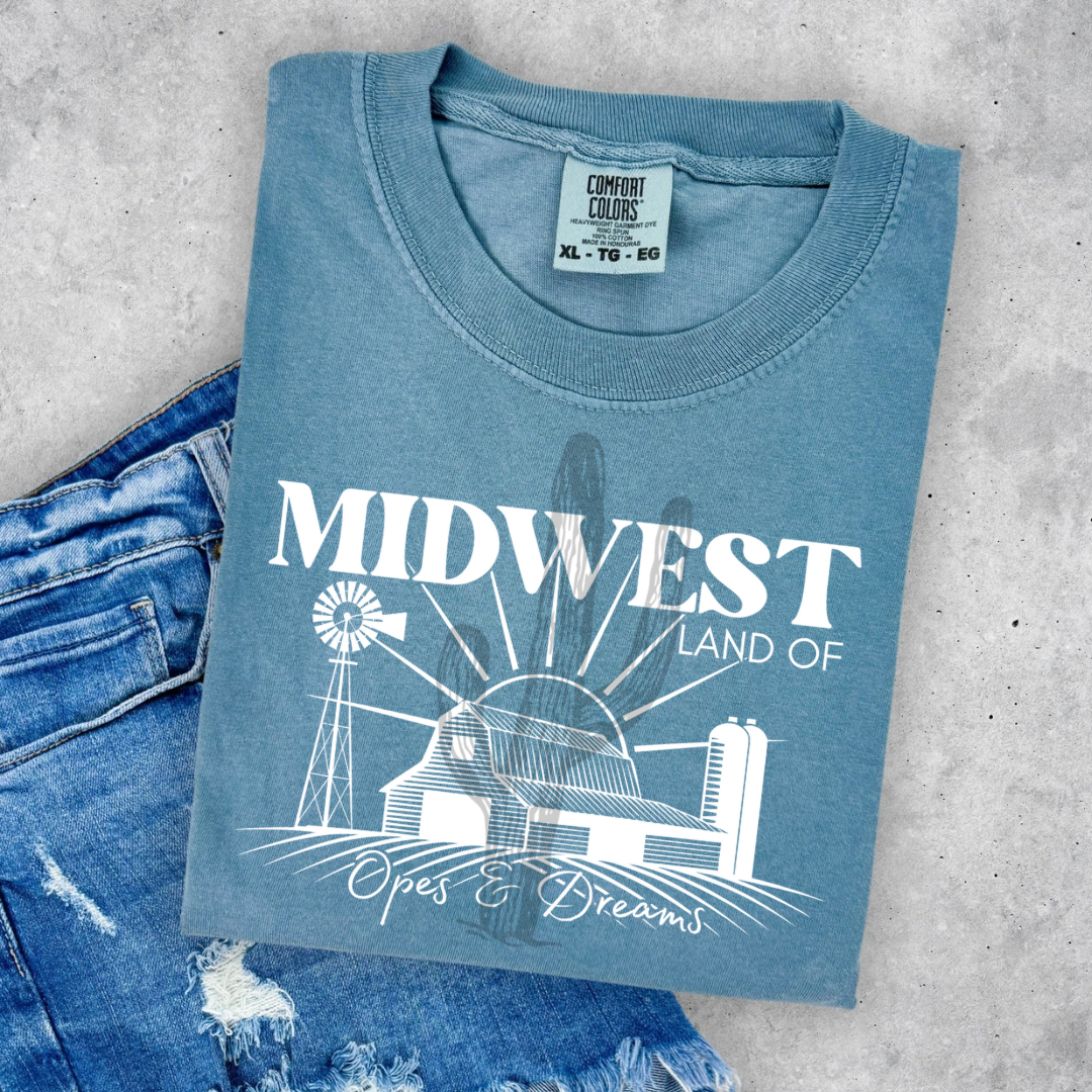 Midwest Land Of Opes & Dreams **Screen Print Transfer** White ink