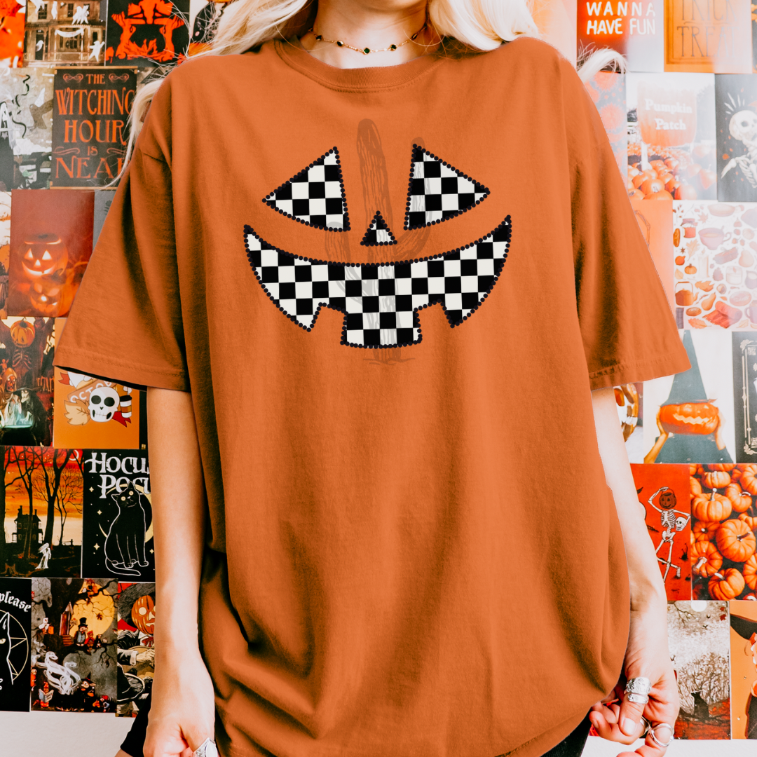 Checkered Jack-o'-Lantern Face **DTF Transfer**