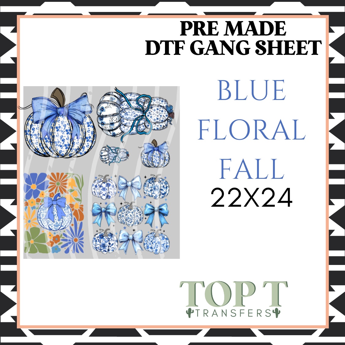 BLUE FLORAL FALL **Pre Made DTF Gang Sheet**