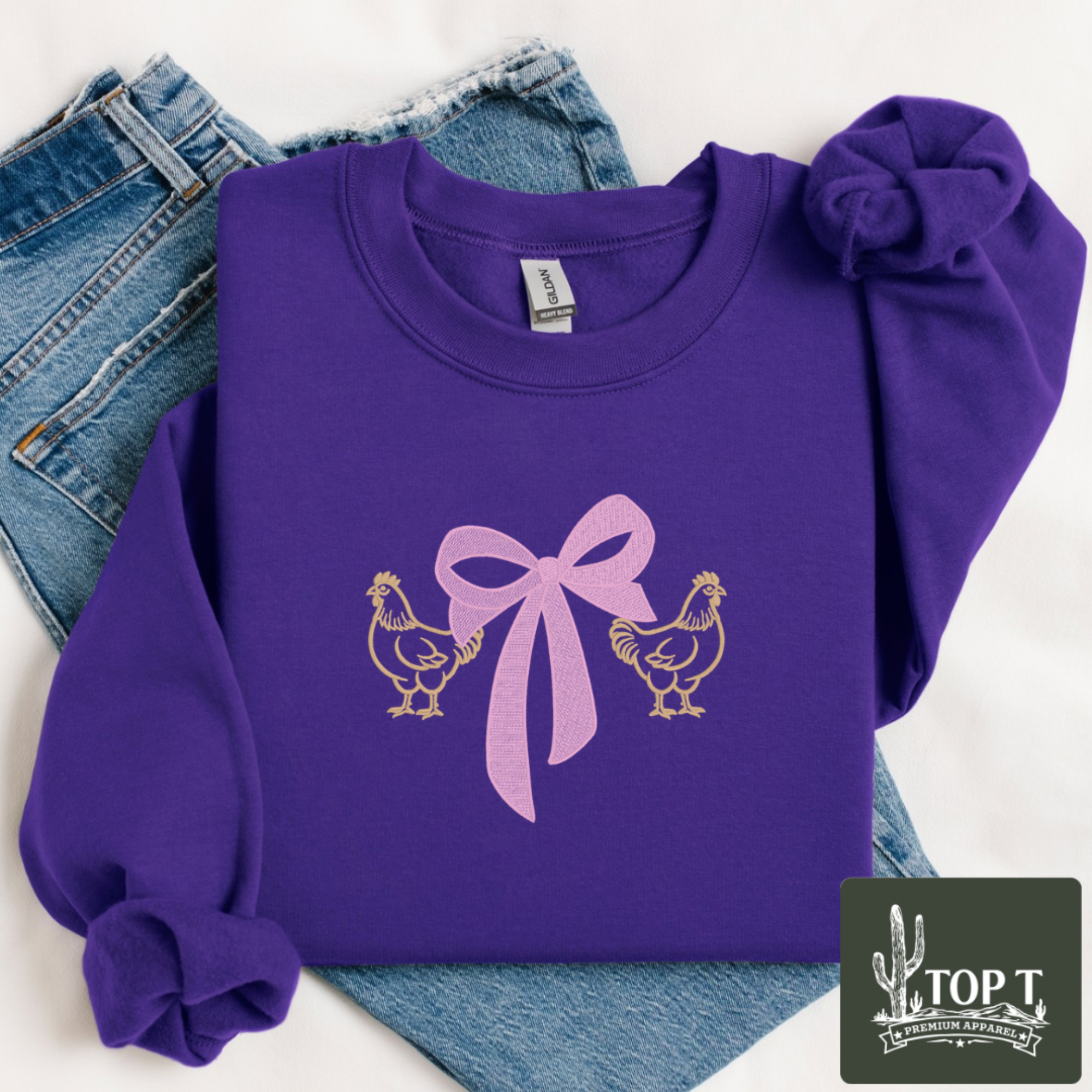 Chicken and Bows **Embroidered Crewneck**