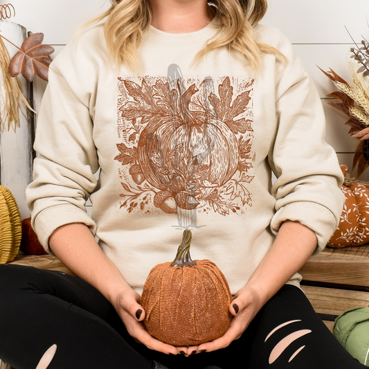 Fall Pumpkin Florals **Screen Print Transfer** Metallic Copper ink
