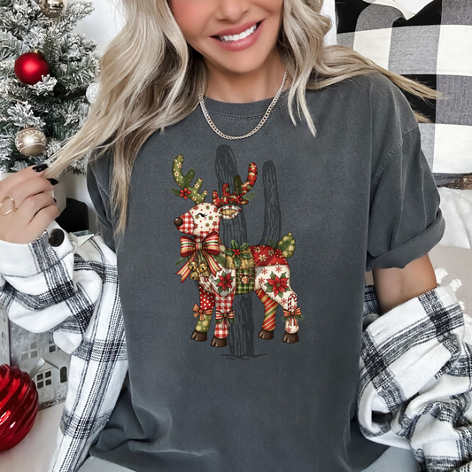 Faux Patchwork Reindeer  **DTF Transfer**
