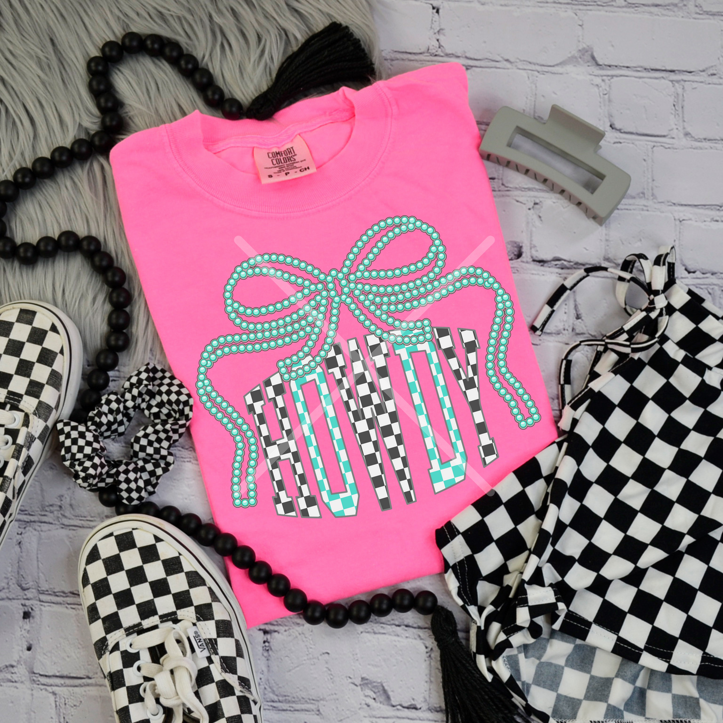 Checkered Bow Howdy **DTF Transfer**