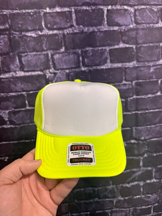 NEON YELLOW/WHITE  **Blank Foam Trucker Hat** 1026