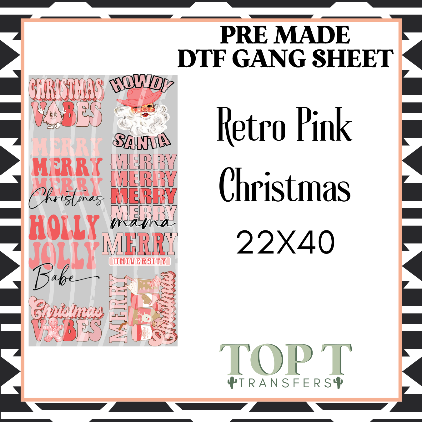 RETRO PINK CHRISTMAS (PRE MADE DTF GANG SHEET - 2-5 business day TAT)