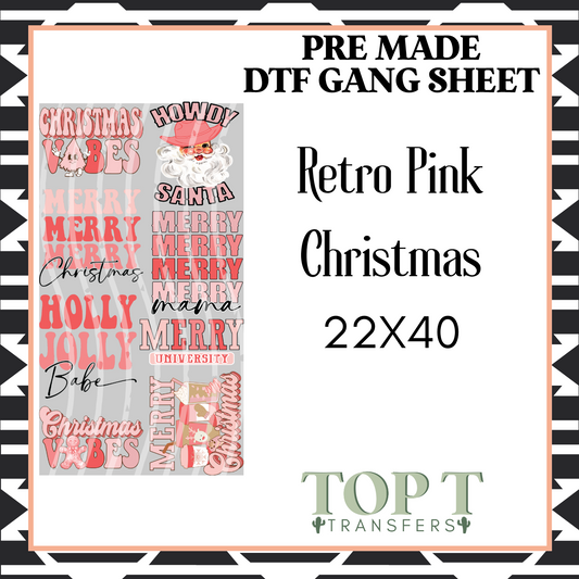 RETRO PINK CHRISTMAS (PRE MADE DTF GANG SHEET - 2-5 business day TAT)