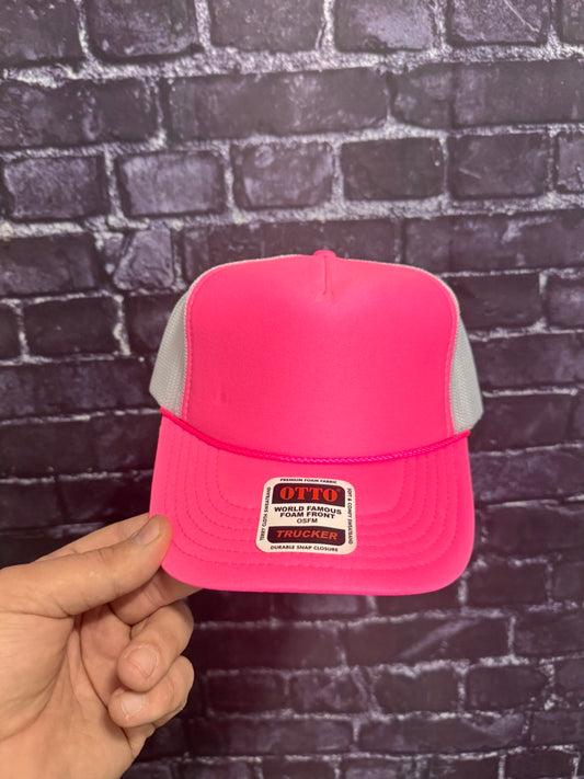 NEON PINK FRONT/WHITE BACK  **Blank Foam Trucker Hat** 1016