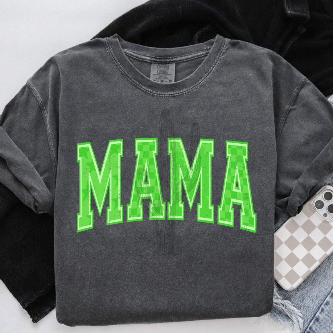 Checker & Stars Green Mama **DTF Transfer**
