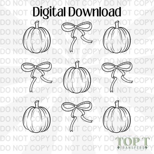SINGLE COLOR PUMPKIN AND BOWS (DIGITAL DOWNLOAD PNG)