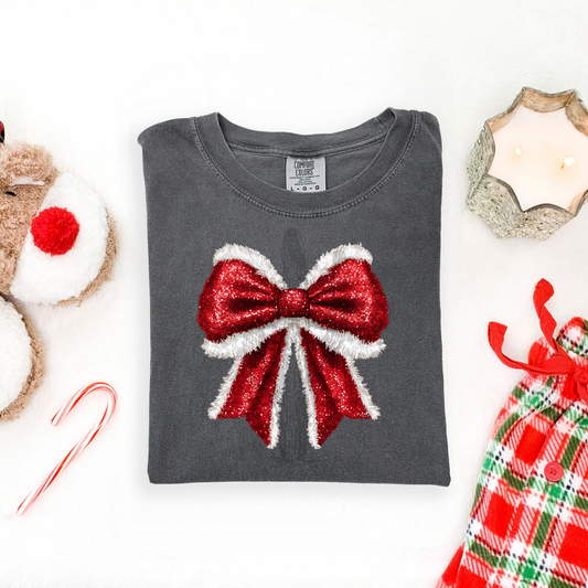 Faux Glitter Christmas Bow **DTF Transfer**