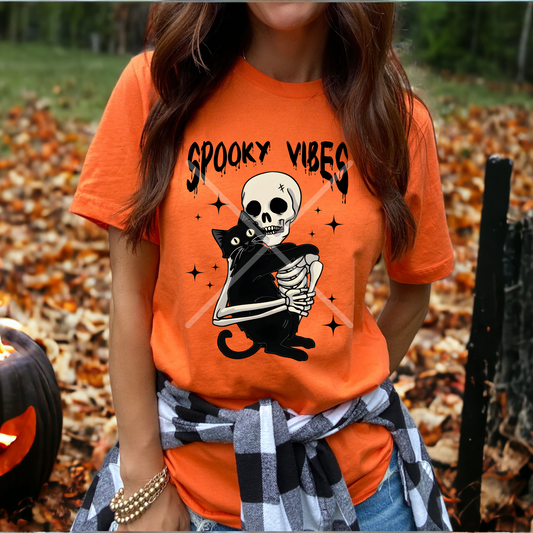 Spooky Vibes Skelly Cat **DTF Transfer**