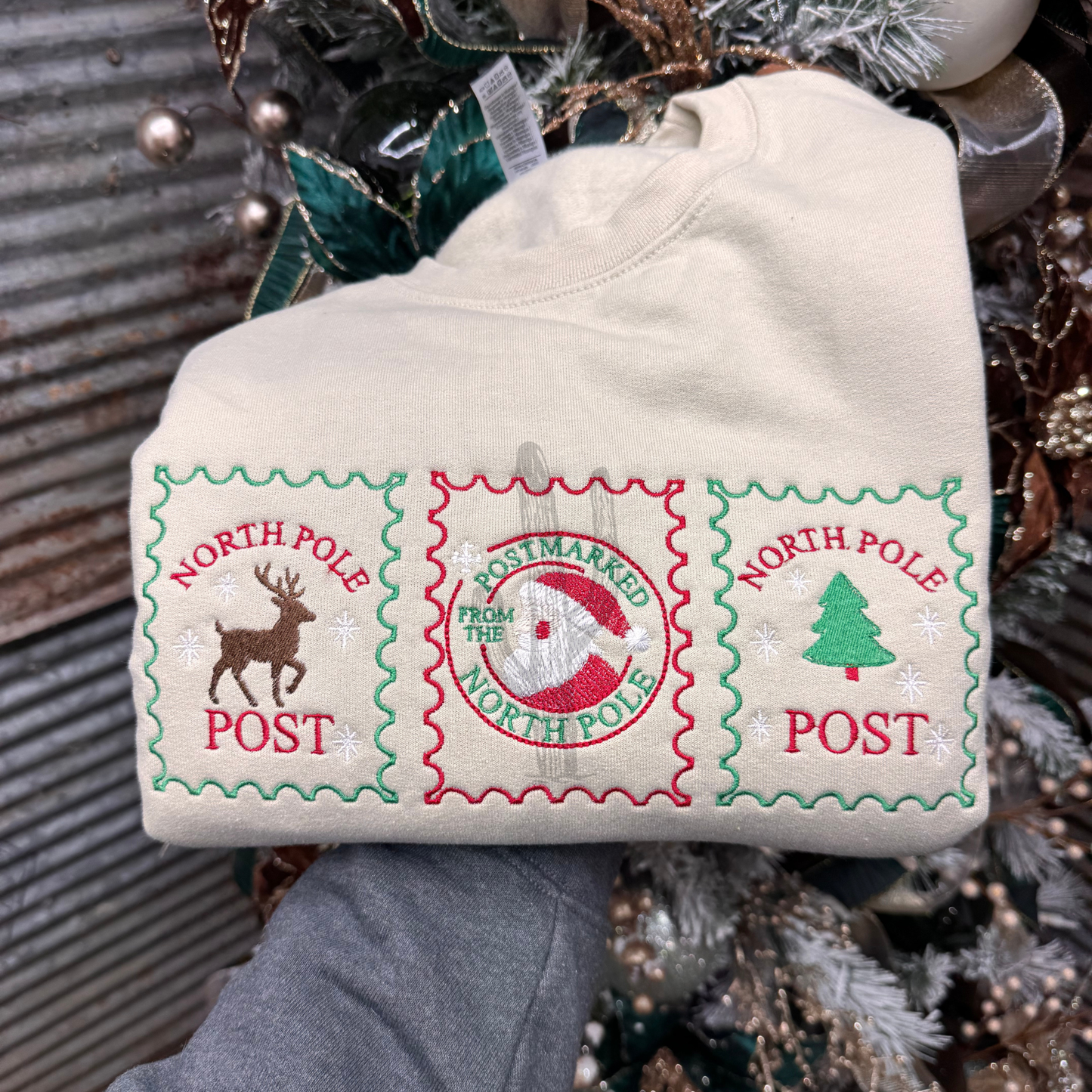 North Pole Stamps - Embroidered Crewneck