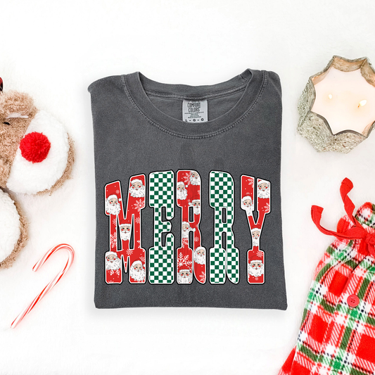 Merry Santa Checkered **DTF Transfer**