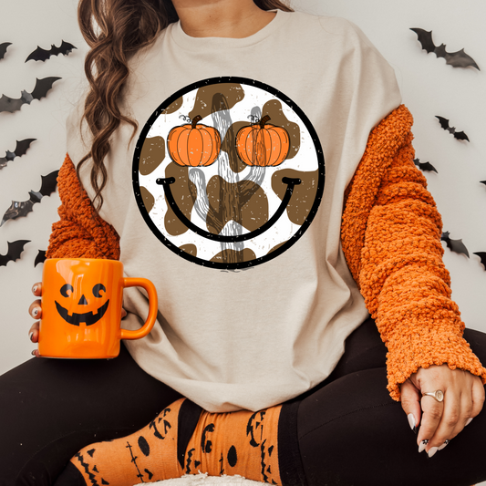 Pumpkin Cow Print Happy **DTF Transfer**