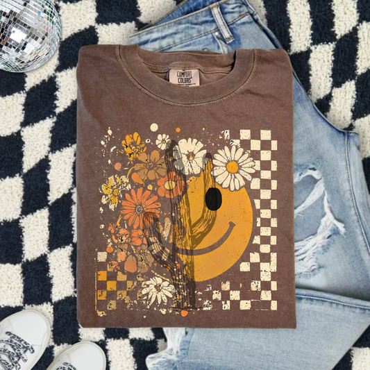 Fall Floral Happy Face **DTF Transfer**
