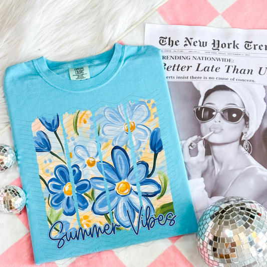 Blue Floral Summer Vibes **DTF Transfer**