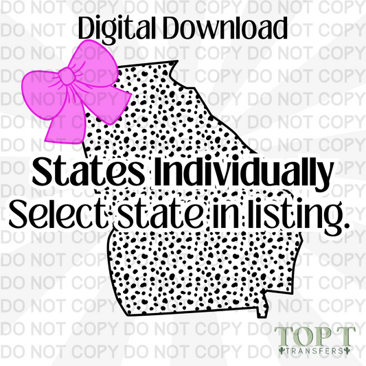 DALMATIAN DOT & BOW - select the state (DIGITAL DOWNLOAD PNG)