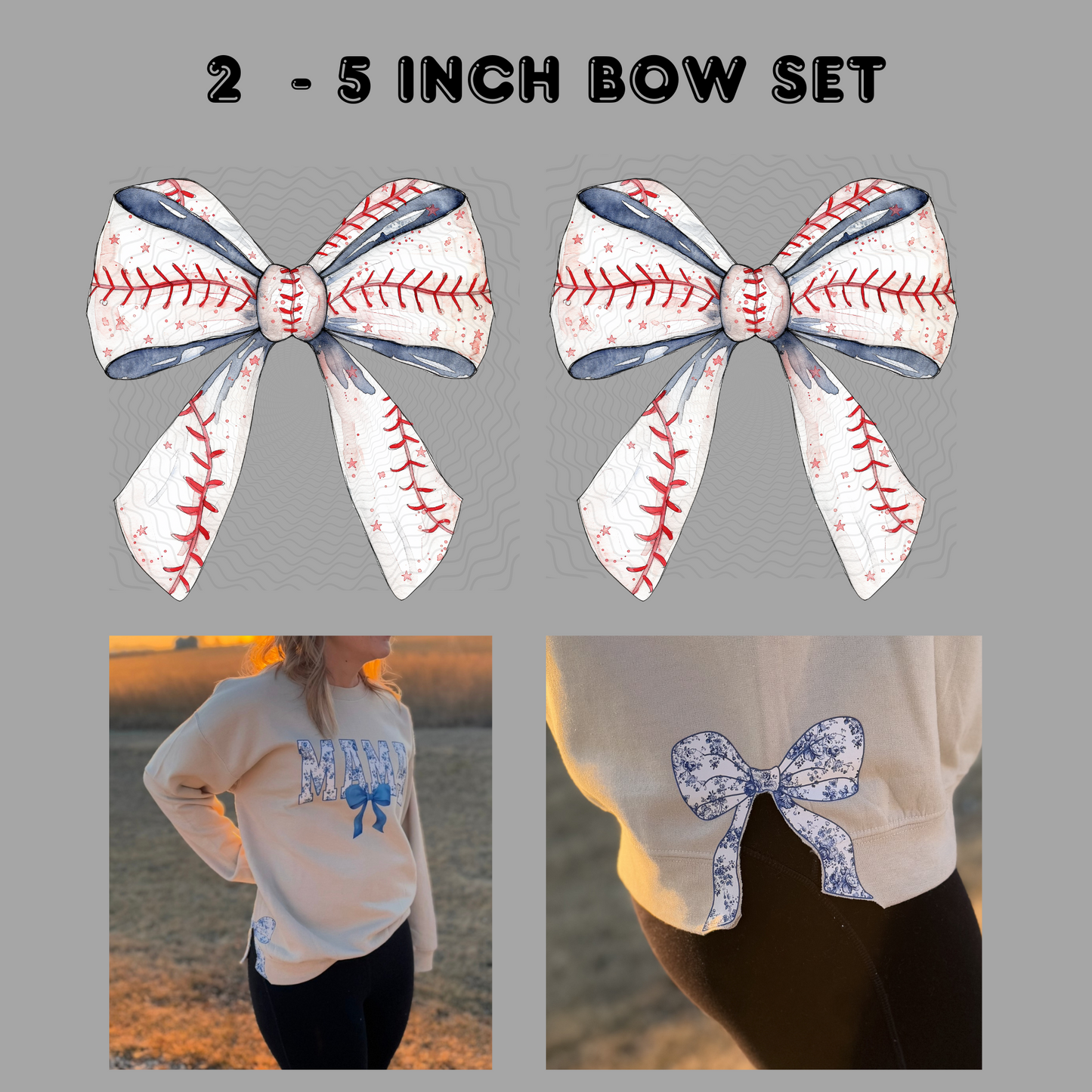 Baseball Side Bow Set **DTF Transfer**