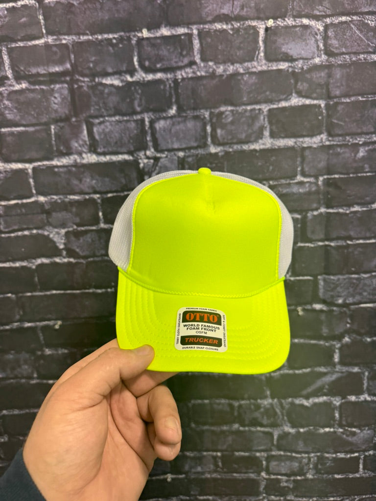 NEON YELLOW FRONT/WHITE BACK  **Blank Foam Trucker Hat** 1017