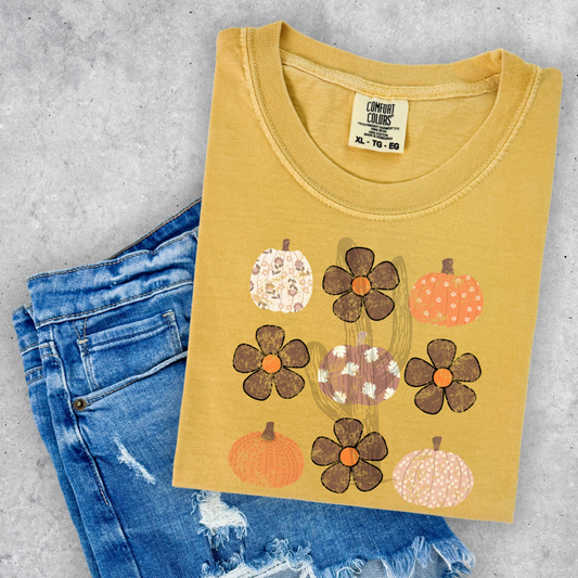 Floral Pumpkin Grid - Comfort Color Graphic Tee
