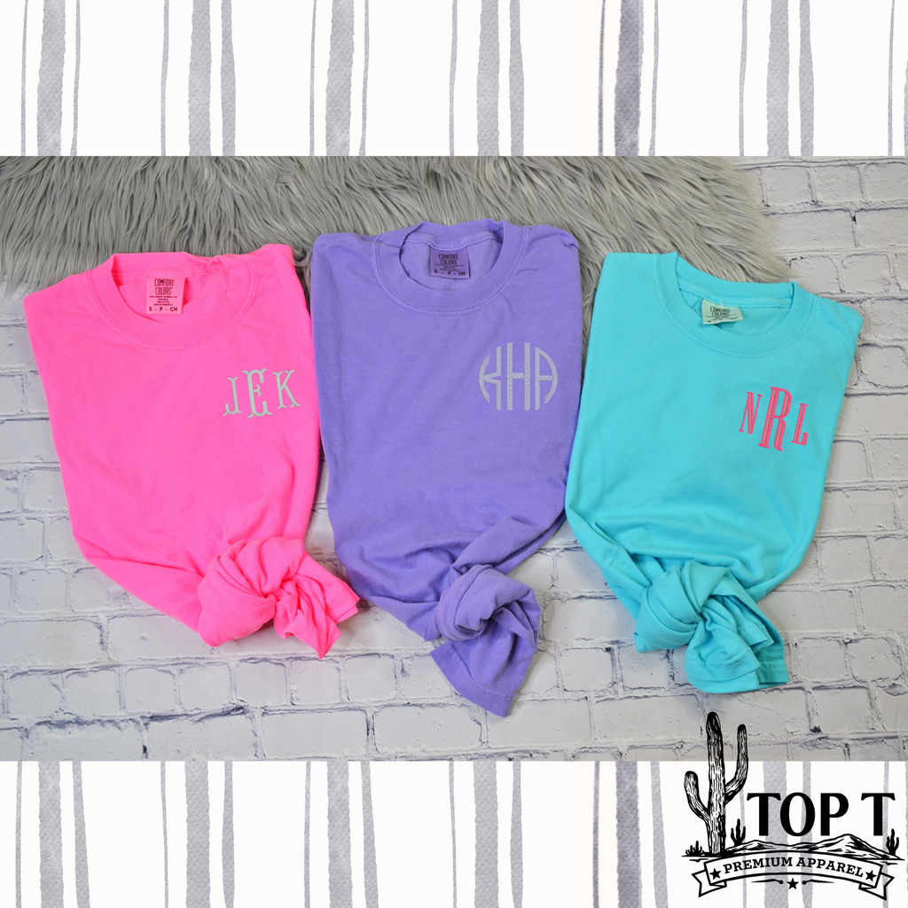 Custom Monogram **Embroidered Comfort Color Tee**