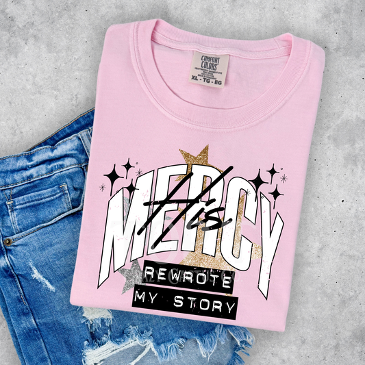 His Mercy Rewrote My Story - Comfort Color Graphic Tee