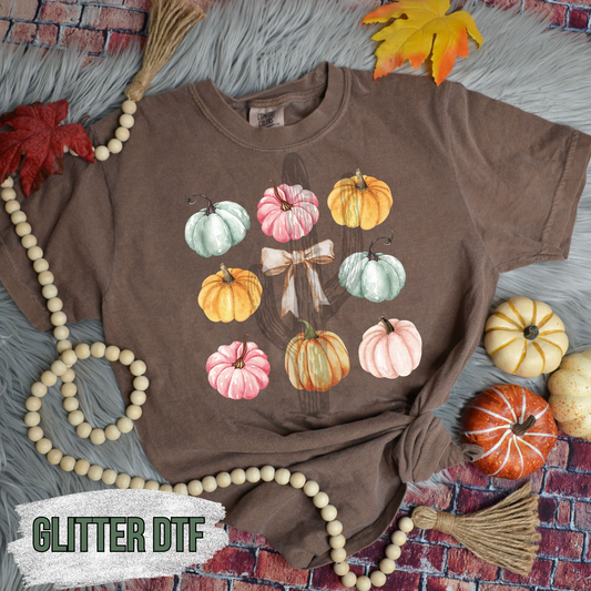 Pumpkin Grid Bow **Glitter DTF Transfer**