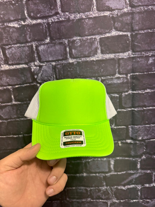 NEON GREEN FRONT/WHITE BLACK  **Blank Foam Trucker Hat** 1024
