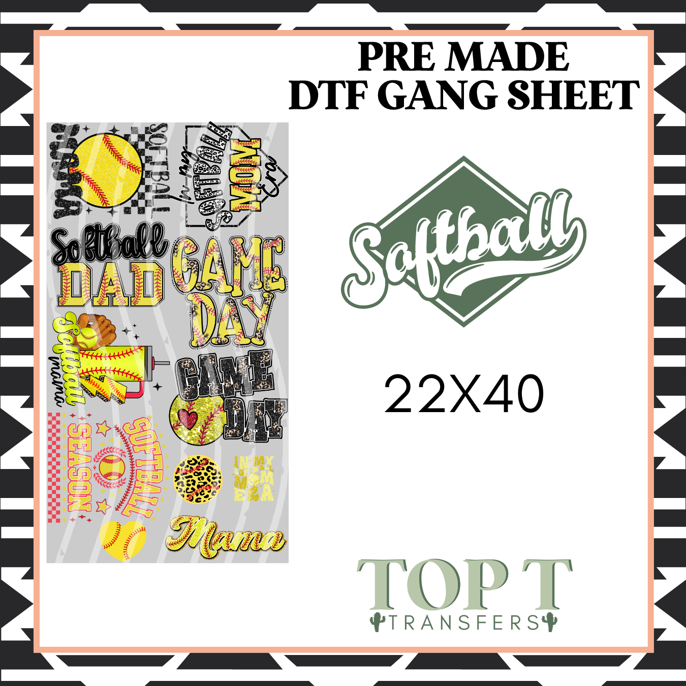 SOFTBALL (PRE MADE DTF GANG SHEET - 2-5 business day TAT)