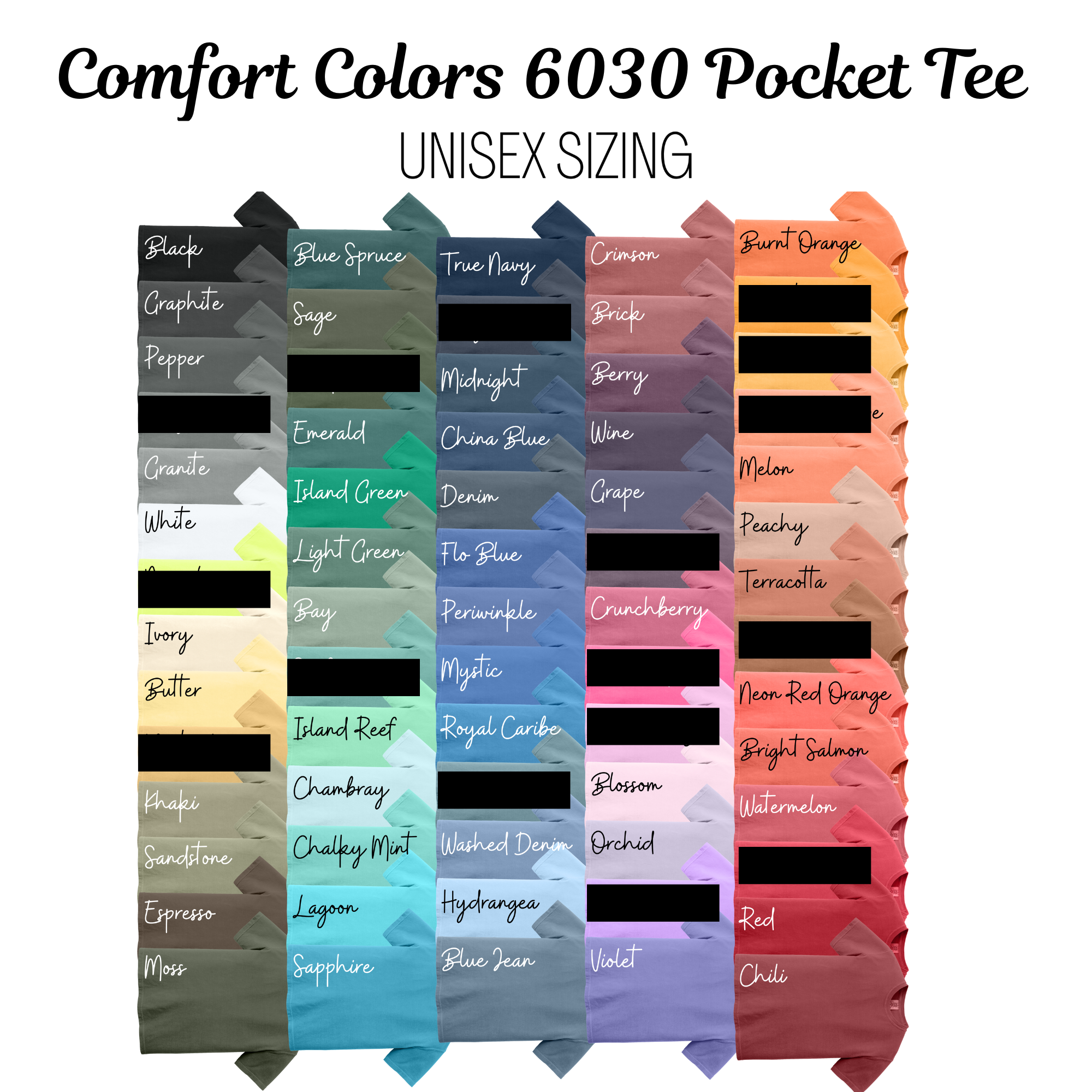Custom Monogram **Embroidered Pocket Comfort Color Tee** (pocket is stitched close)