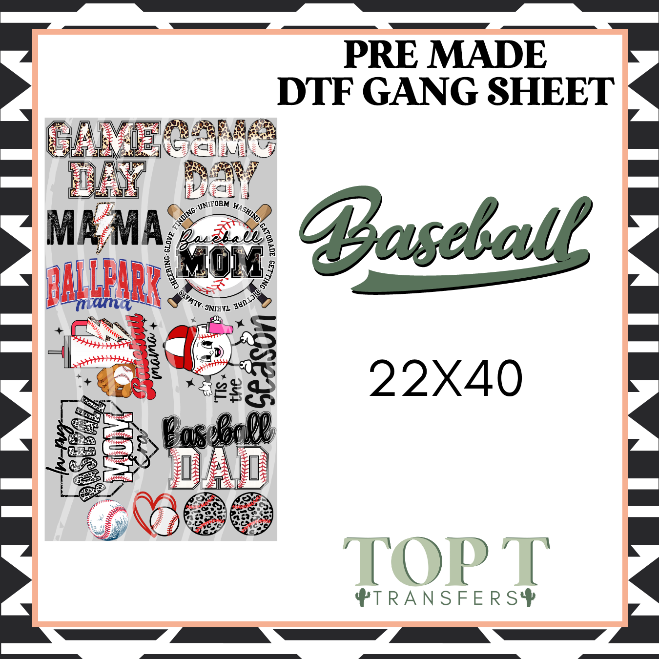 BASEBALL **Pre Made DTF Gang Sheet**