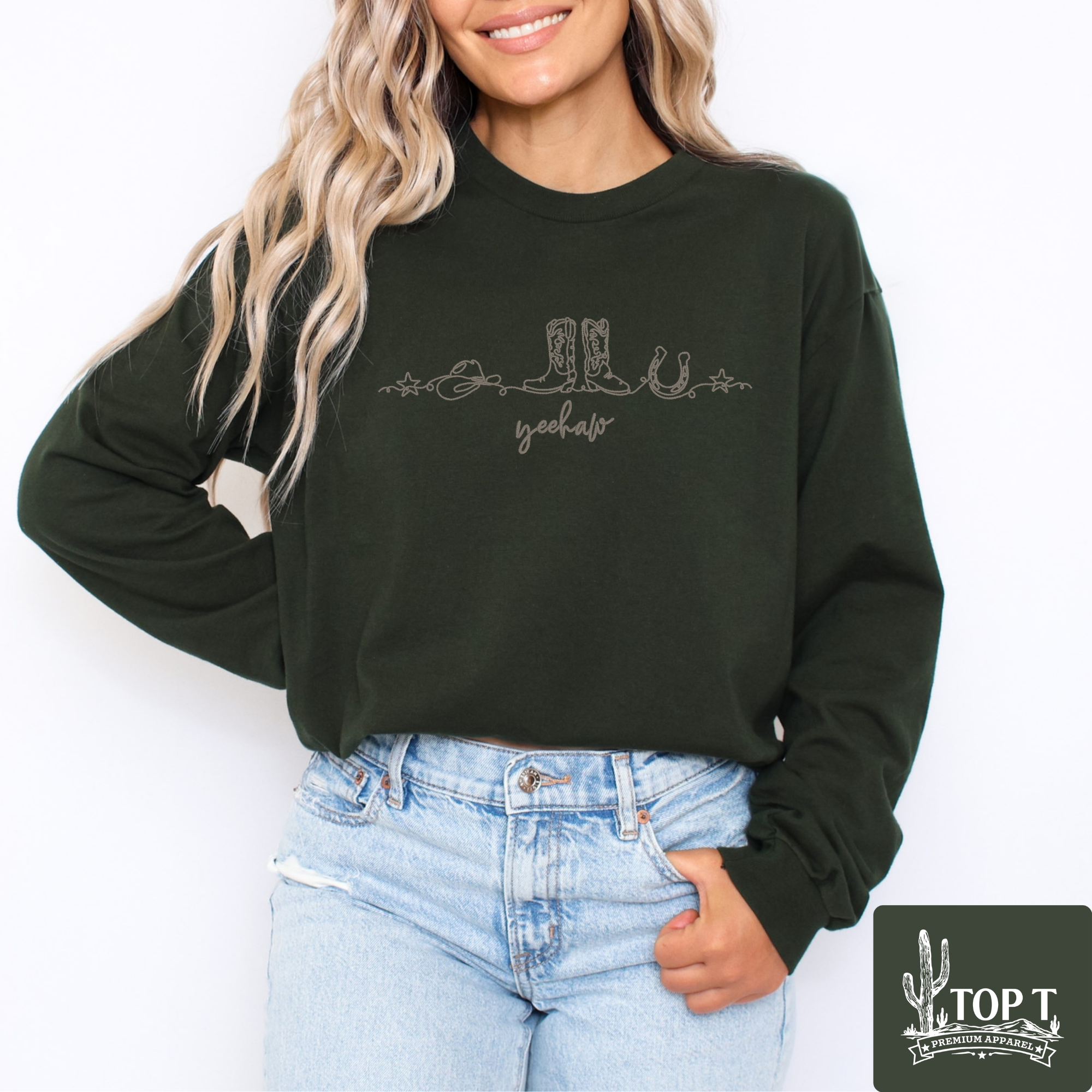 Yee Haw Line Are **Embroidered Crewneck**