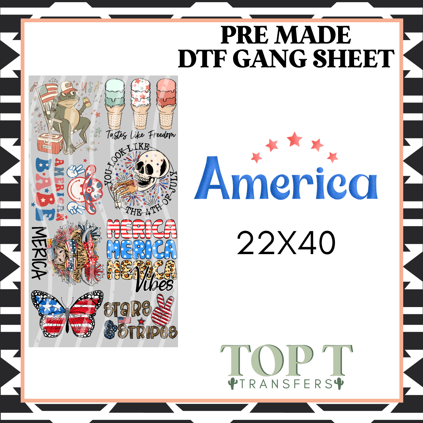 AMERICA (PRE MADE DTF GANG SHEET - 2-5 business day TAT)