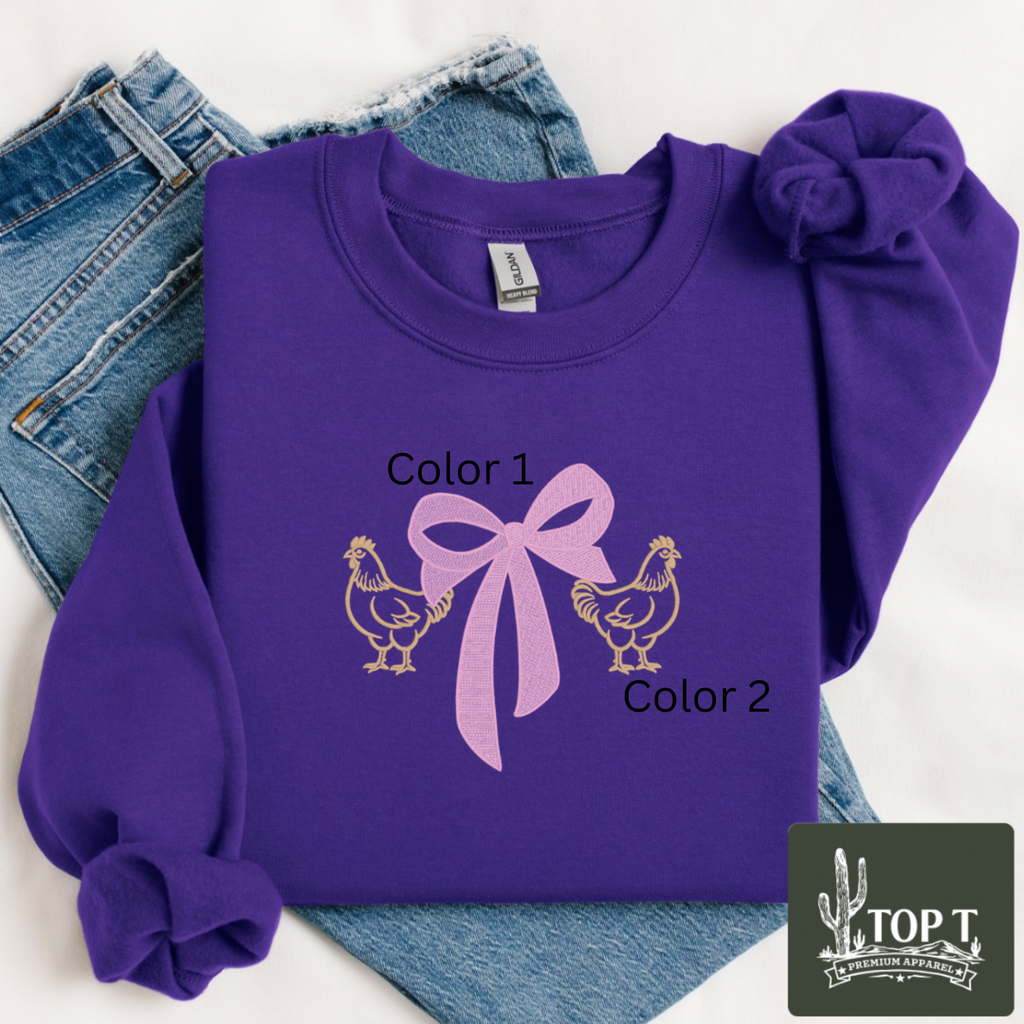 Chicken and Bows **Embroidered Crewneck**