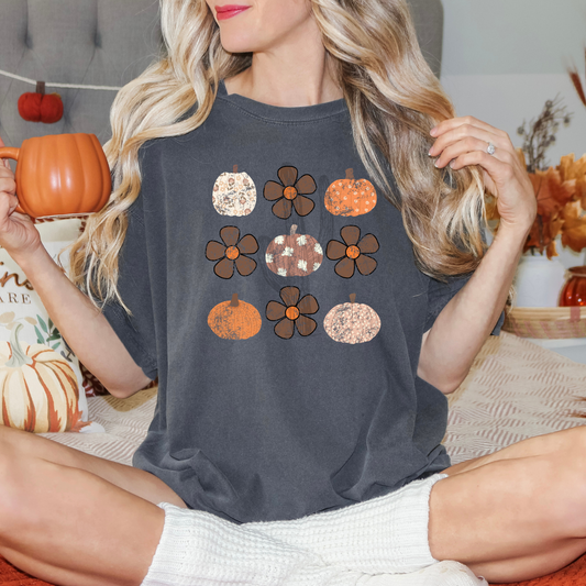 Pumpkin & Floral Grid **DTF Transfer**