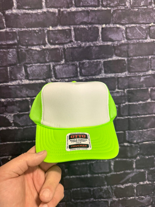 NEON GREEN/WHITE  **Blank Foam Trucker Hat** 1019