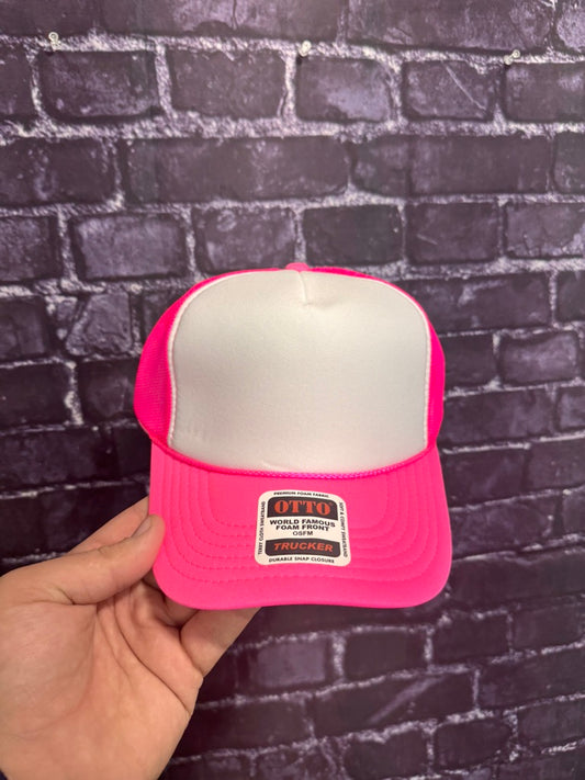 NEON PINK/WHITE  **Blank Foam Trucker Hat** 1025