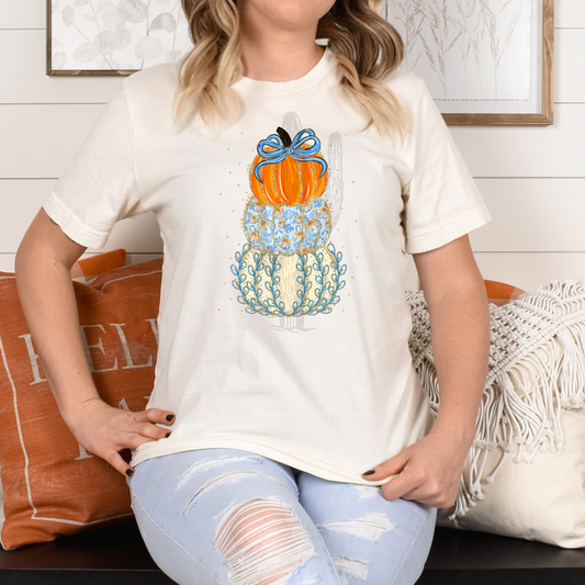 Faux Glitter Stacked Pumpkins **DTF Transfer**